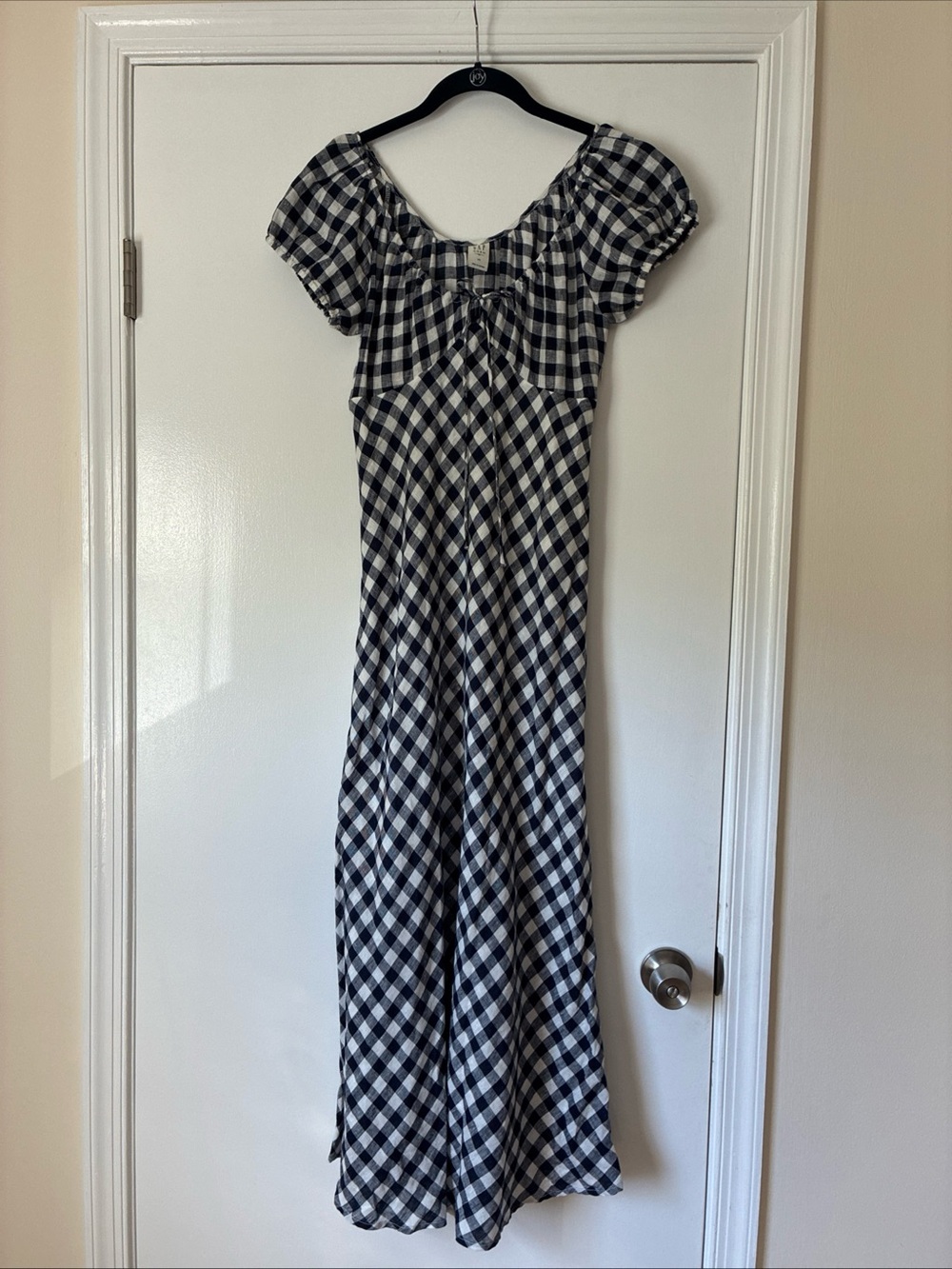 Black and White Gingham Maxi Dress with Puff Sleeves